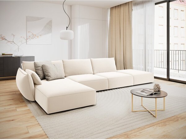 Béžová sametová rohová pohovka (levý roh/s lenoškou) Vanda – Mazzini Sofas