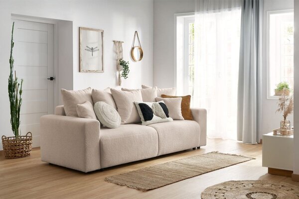 -25 % Dny MOMENTI– Bobochic Paris Béžová bouclé rozkládací pohovka Envy 245 cm