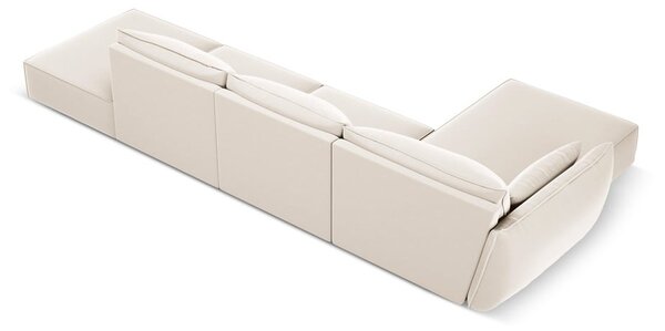 Béžová sametová rohová pohovka (levý roh/s lenoškou) Vanda – Mazzini Sofas