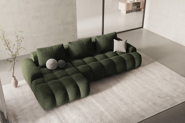 -25 % Dny MOMENTI– Cosmopolitan Design Zelená sametová rozkládací pohovka Linz 275 cm, levá
