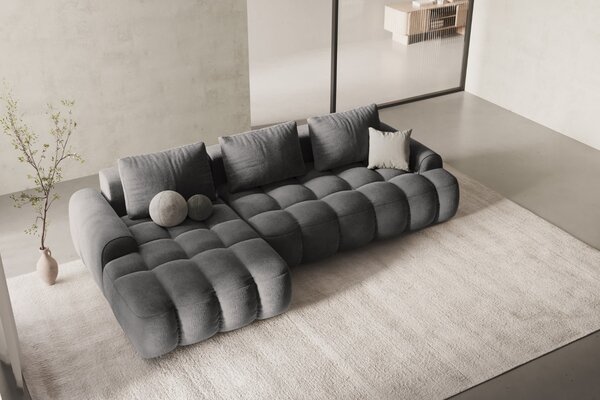 -25 % Dny MOMENTI– Cosmopolitan Design Šedá sametová rozkládací pohovka Linz 275 cm, levá