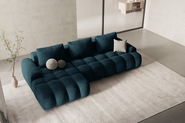 -25 % Dny MOMENTI– Cosmopolitan Design Tmavě modrá sametová rozkládací pohovka Linz 275 cm, levá