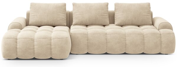 -25 % Dny MOMENTI– Cosmopolitan Design Světle béžová sametová rozkládací pohovka Linz 275 cm, levá