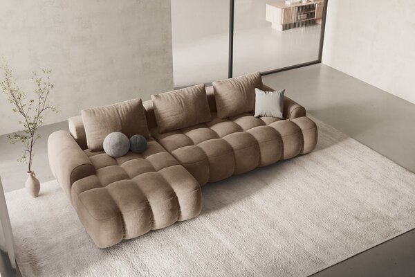 -25 % Dny MOMENTI– Cosmopolitan Design Tmavě béžová sametová rozkládací pohovka Linz 275 cm, levá