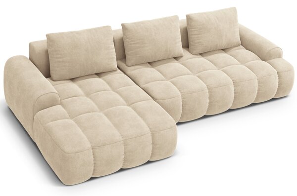 -25 % Dny MOMENTI– Cosmopolitan Design Světle béžová sametová rozkládací pohovka Linz 275 cm, levá