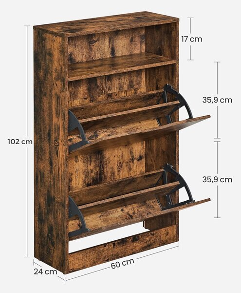 VASAGLE Vyklápěcí botník 60x24x102cm hnědý