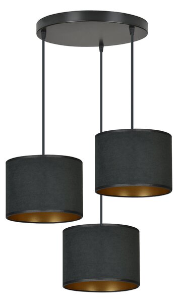 Závěsné svítidlo HILDE 3 PREM – celočerné, textilní stínidla, 3× E27, šířka 50 cm