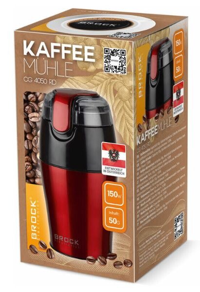 Mlýnek na kávu Brock, s tříštivými noži, 150W, na 50g kávy, barva bordó