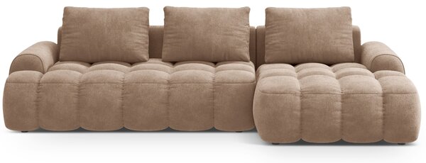 -25 % Dny MOMENTI– Cosmopolitan Design Tmavě béžová sametová rozkládací pohovka Linz 275 cm, pravá