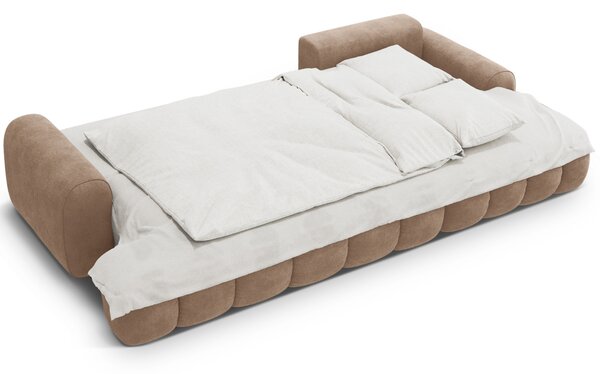 -25 % Dny MOMENTI– Cosmopolitan Design Tmavě béžová sametová rozkládací pohovka Linz 275 cm, pravá