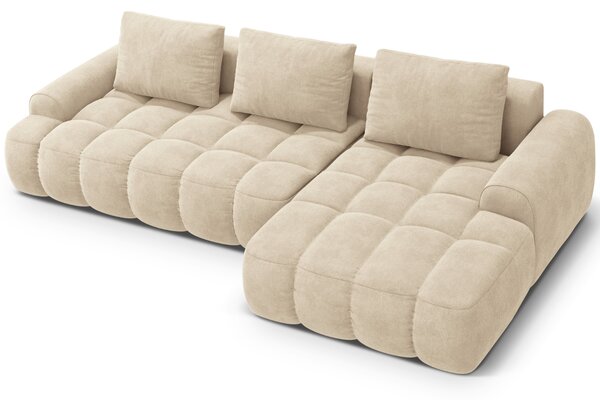 -25 % Dny MOMENTI– Cosmopolitan Design Světle béžová sametová rozkládací pohovka Linz 275 cm, pravá