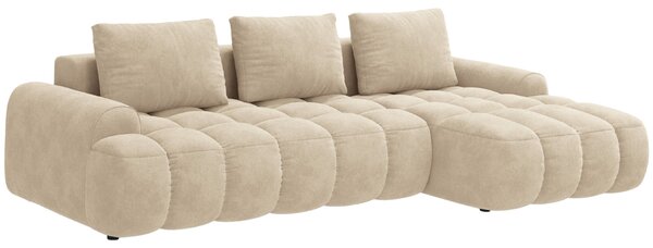 -25 % Dny MOMENTI– Cosmopolitan Design Světle béžová sametová rozkládací pohovka Linz 275 cm, pravá