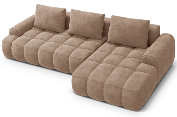 -25 % Dny MOMENTI– Cosmopolitan Design Tmavě béžová sametová rozkládací pohovka Linz 275 cm, pravá