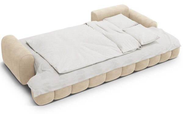 -25 % Dny MOMENTI– Cosmopolitan Design Světle béžová sametová rozkládací pohovka Linz 275 cm, pravá