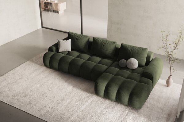 -25 % Dny MOMENTI– Cosmopolitan Design Zelená sametová rozkládací pohovka Linz 275 cm, pravá