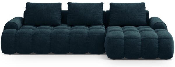 -25 % Dny MOMENTI– Cosmopolitan Design Tmavě modrá sametová rozkládací pohovka Linz 275 cm, pravá