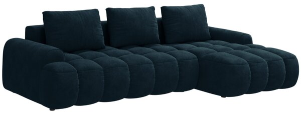-25 % Dny MOMENTI– Cosmopolitan Design Tmavě modrá sametová rozkládací pohovka Linz 275 cm, pravá