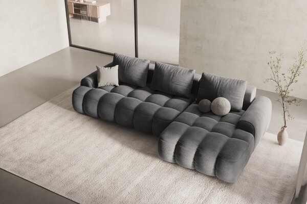 -25 % Dny MOMENTI– Cosmopolitan Design Šedá sametová rozkládací pohovka Linz 275 cm, pravá