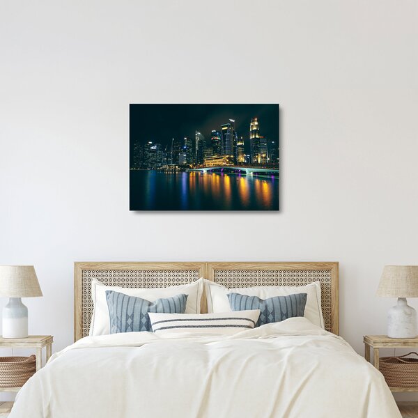 Skleněný obraz nočního Singapuru (70x50 cm)