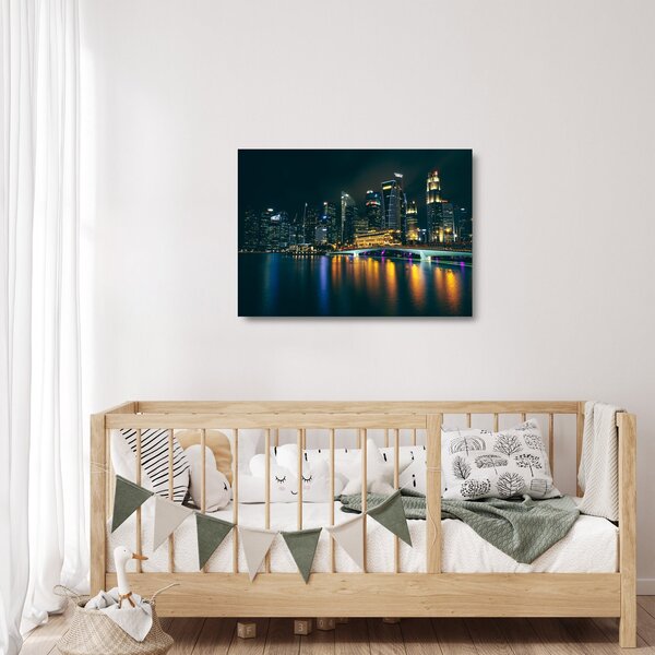 Skleněný obraz nočního Singapuru (70x50 cm)