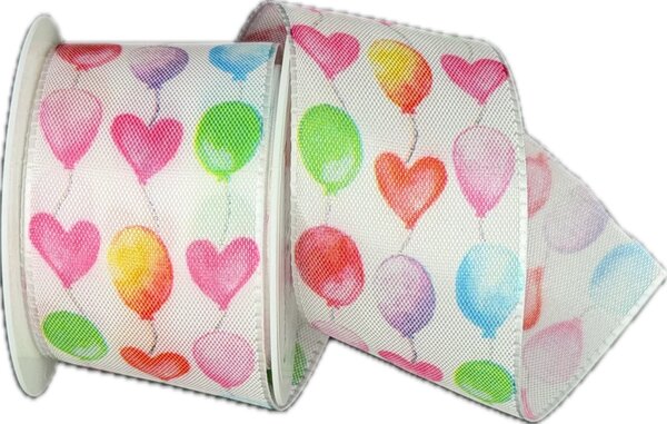 Stuha narozeninová Balloons & Hearts taftová 40mm x 2m (13,-Kč/m)