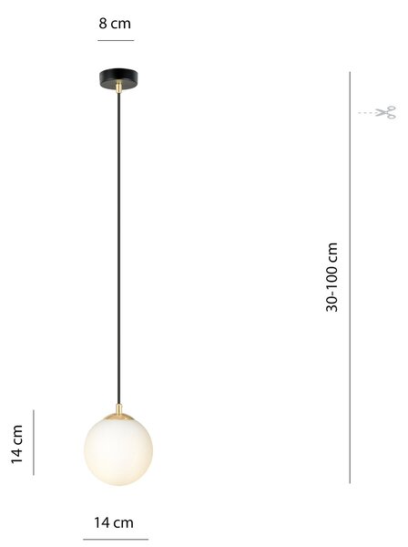 Závěsné svítidlo ROYAL 1 – černé, bílé sklo, 1× E14, šířka 14 cm