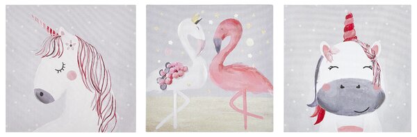 Sada 3 obrazů na plátně TIMIA Zvířecí motiv 30 x 30 cm Šedá