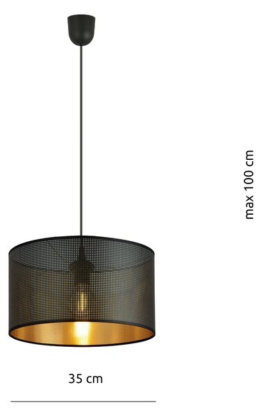 Závěsné svítidlo ASTON 1 – černé, zlaté textilní stínidlo, 1× E27, šířka 35 cm