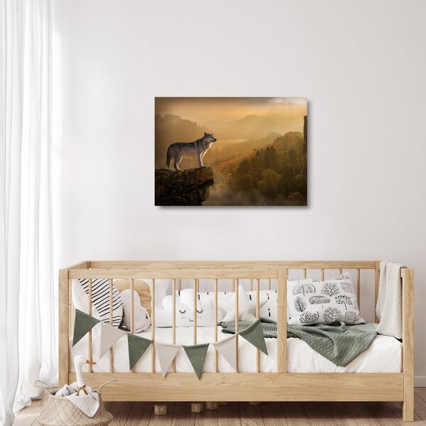 Skleněný obraz vlka na skále (70x50 cm)
