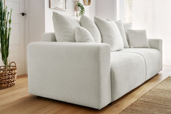 -25 % Dny MOMENTI– Bobochic Paris Bílá bouclé rozkládací pohovka Envy 245 cm