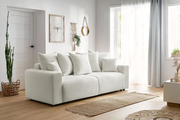 -25 % Dny MOMENTI– Bobochic Paris Bílá bouclé rozkládací pohovka Envy 245 cm