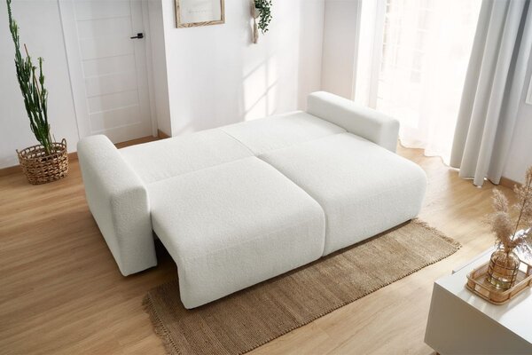 -25 % Dny MOMENTI– Bobochic Paris Bílá bouclé rozkládací pohovka Envy 245 cm