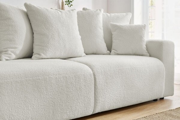 -25 % Dny MOMENTI– Bobochic Paris Bílá bouclé rozkládací pohovka Envy 245 cm