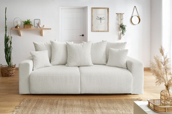 -25 % Dny MOMENTI– Bobochic Paris Bílá bouclé rozkládací pohovka Envy 245 cm