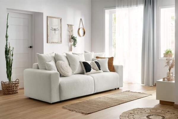 -25 % Dny MOMENTI– Bobochic Paris Bílá bouclé rozkládací pohovka Envy 245 cm