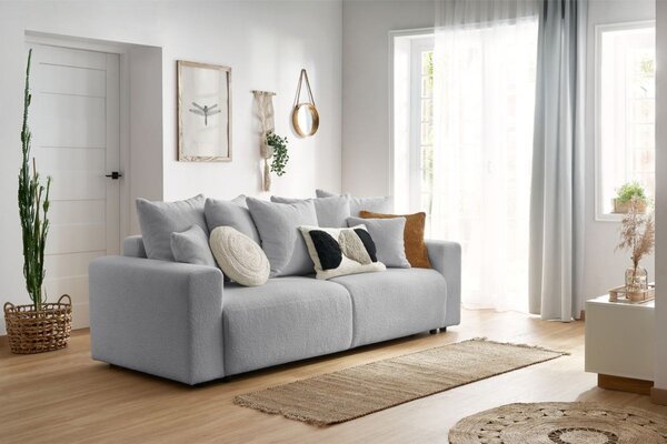 -25 % Dny MOMENTI– Bobochic Paris Světle šedá bouclé rozkládací pohovka Envy 245 cm