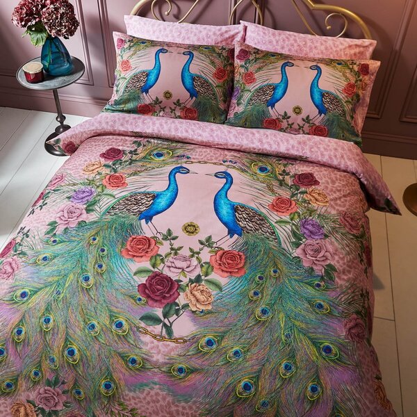 Růžové povlečení na jednolůžko z bavlněného saténu 135x200 cm Xanadu Peacock – Matthew Williamson