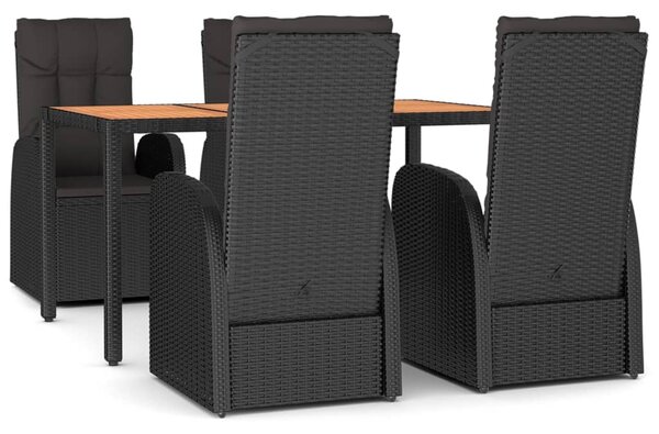 5dílný zahradní jídelní set s poduškami černý polyratan 3157600