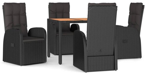 5dílný zahradní jídelní set s poduškami černý polyratan 3157598