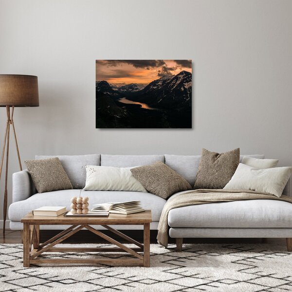 Skleněný obraz jezera mezi horami (70x50 cm)