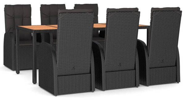 7dílný zahradní jídelní set s poduškami černý polyratan 3157603