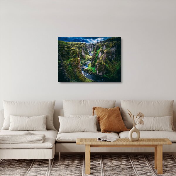 Skleněný obraz - Řeka ve skalnatém údolí (70x50 cm)