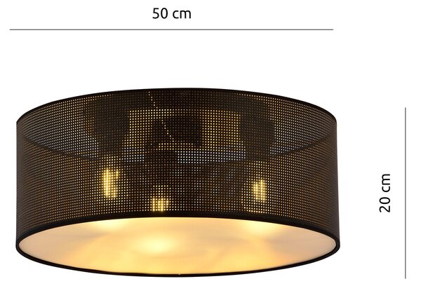 Stropní svítidlo ASTON 3 – černé, zlatá textilní stínidla, 3× E27, šířka 50 cm