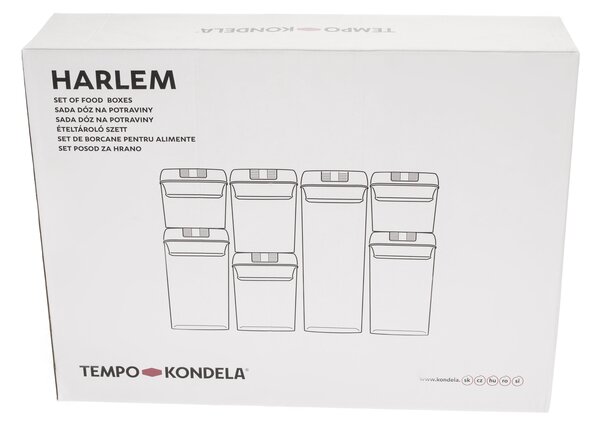 KONDELA Plastové dózy s víčkem, set 7 ks, transparentní, HARLEM