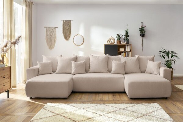 -25 % Dny MOMENTI– Bobochic Paris Béžová bouclé rohová rozkládací pohovka Envy 386 cm