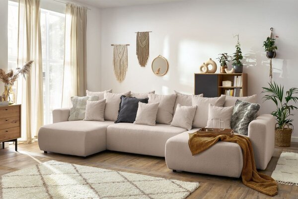 -25 % Dny MOMENTI– Bobochic Paris Béžová bouclé rohová rozkládací pohovka Envy 386 cm