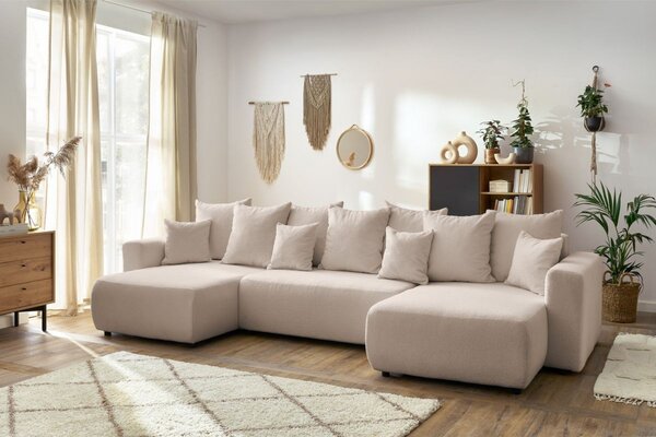 -25 % Dny MOMENTI– Bobochic Paris Béžová bouclé rohová rozkládací pohovka Envy 386 cm