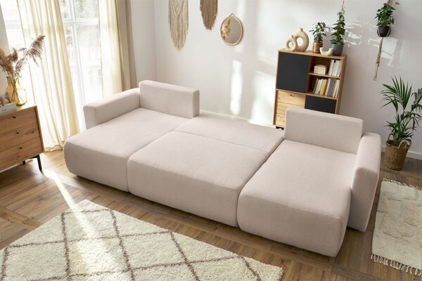 -25 % Dny MOMENTI– Bobochic Paris Béžová bouclé rohová rozkládací pohovka Envy 386 cm