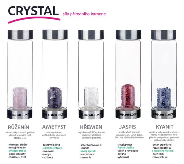 TEMPO-KONDELA CRYSTAL, skleněná láhev s ametystem, 500 ml