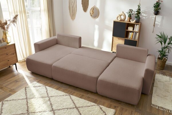 -25 % Dny MOMENTI– Bobochic Paris Hnědá bouclé rohová rozkládací pohovka Envy 386 cm